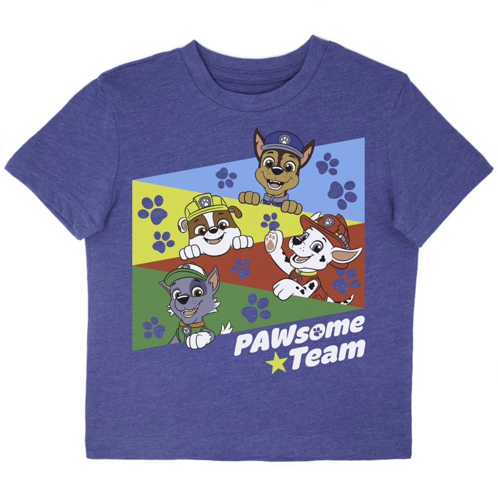 Paw Patrol Blue Kids Short Sleeve Tee with Colorful Character Graphic
